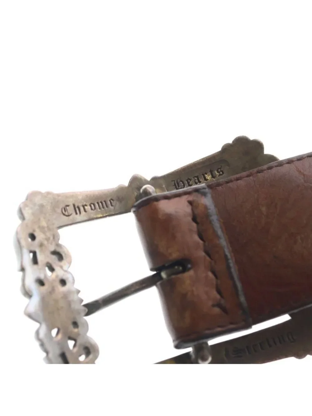Chrome Hearts Blt Filigree Otj Leather Belt Brown Silver